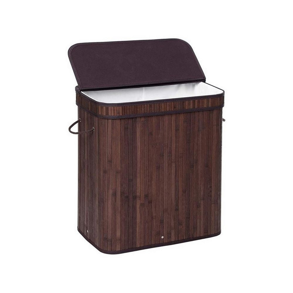 25 Inch Laundry Basket Curved Lid Removable Bag Handle Brown Finish By Casagear Home BM316246