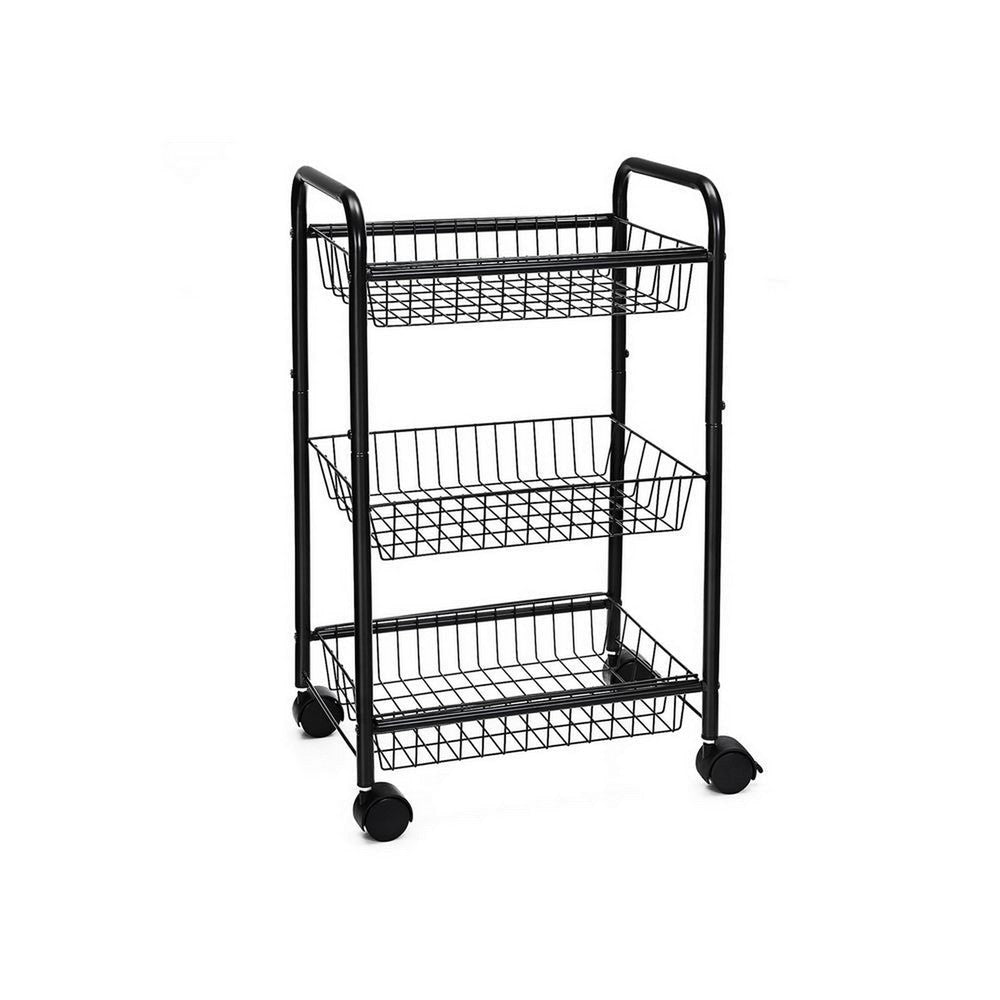 Navi 28 Inch Rolling Cart 3 Shelves Metal Frame Caster Wheels Black By Casagear Home BM316247