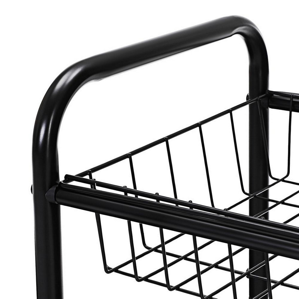 Navi 28 Inch Rolling Cart 3 Shelves Metal Frame Caster Wheels Black By Casagear Home BM316247