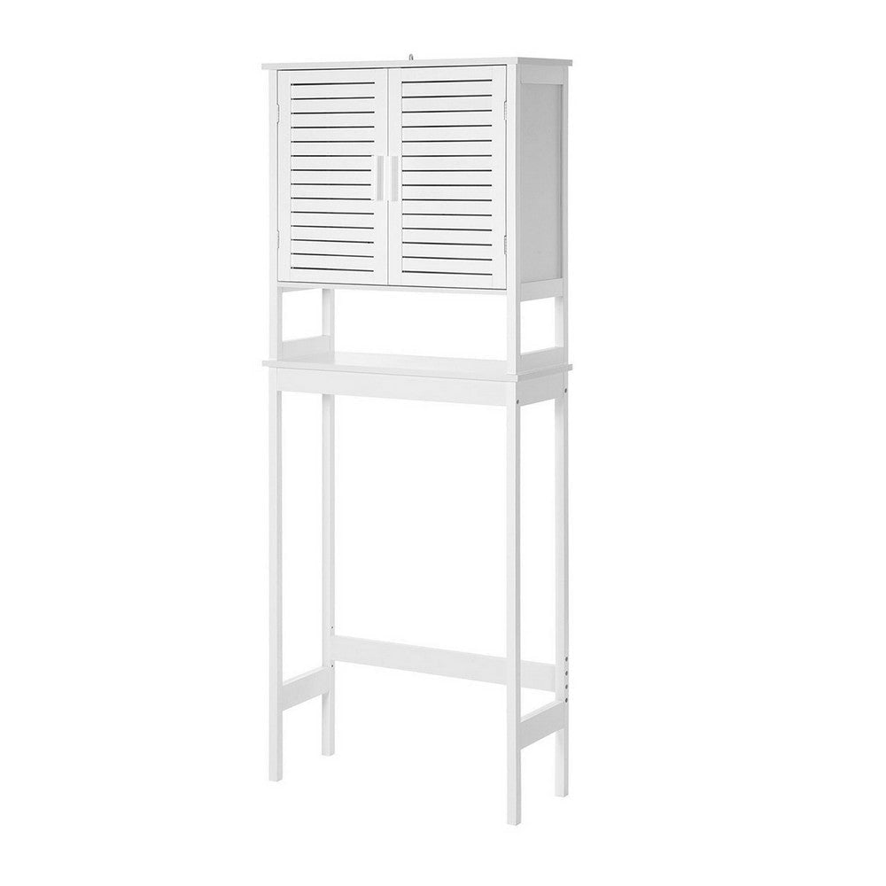 Fali 68 Inch Over Toilet Cabinet Stand Slatted Double Doors White By Casagear Home BM316248