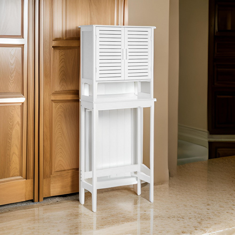 Fali 68 Inch Over Toilet Cabinet Stand, Slatted Double Doors, White By Casagear Home