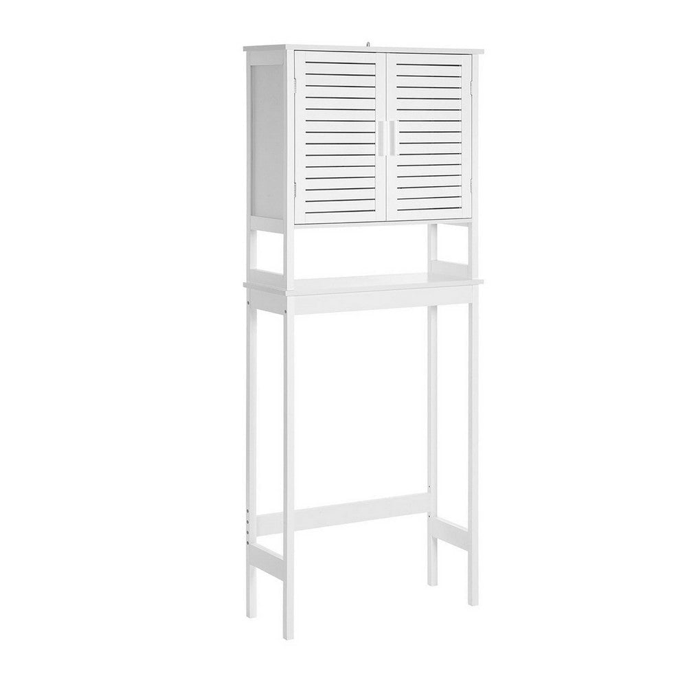 Fali 68 Inch Over Toilet Cabinet Stand Slatted Double Doors White By Casagear Home BM316248