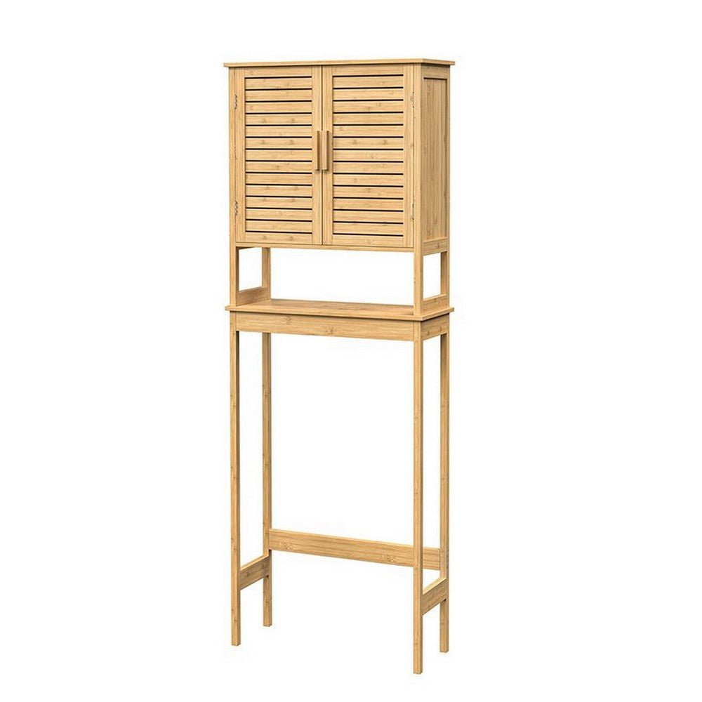 Fali 68 Inch Over Toilet Cabinet Stand Slatted Double Doors Brown By Casagear Home BM316249