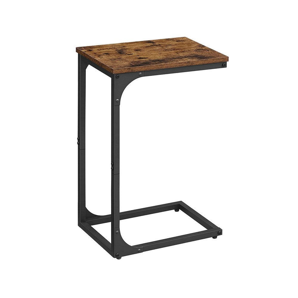 24 Inch End Table C Shaped Metal Frame Square Wood Top Black Finish By Casagear Home BM316251