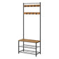 69 Inch Clothing Rack 3 Shelves 9 Hooks Square Seat Black Metal Brown By Casagear Home BM316254