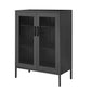 Dobi 41 Inch Storage Buffet Cabinet Double Doors 2 Handles Charcoal Gray By Casagear Home BM316259