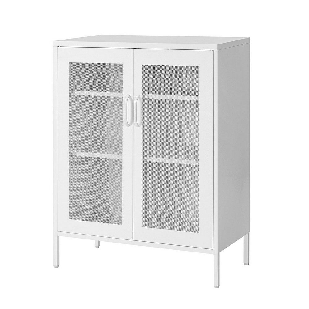 Dobi 41 Inch Storage Buffet Cabinet Double Doors 2 Handles White Steel By Casagear Home BM316260