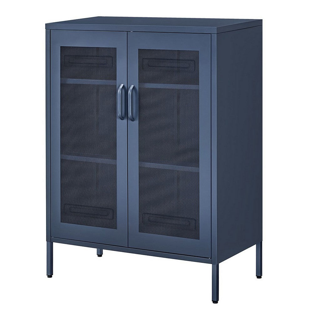 Dobi 41 Inch Storage Buffet Cabinet Double Doors 2 Handles Blue Steel By Casagear Home BM316261