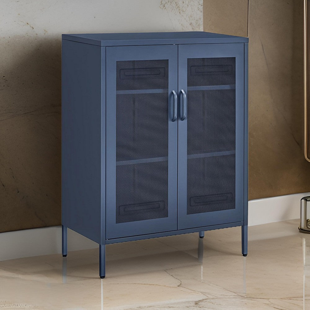 Dobi 41 Inch Storage Buffet Cabinet, Double Doors, 2 Handles, Blue Steel By Casagear Home