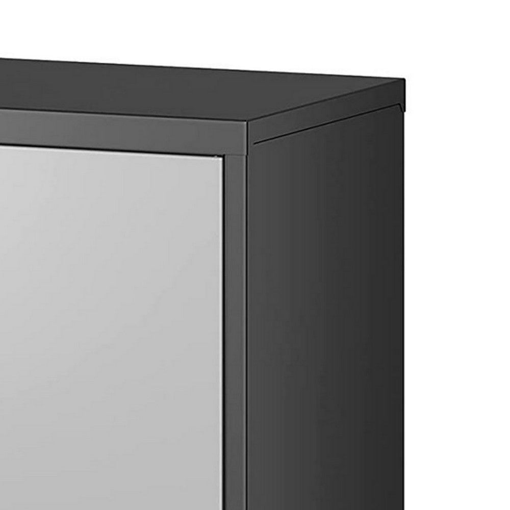 Tira 35 Inch Storage Cabinet with Lock Shelves Silver Black Metal By Casagear Home BM316262