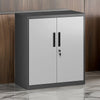 Tira 35 Inch Storage Cabinet with Lock, Shelves, Silver, Black Metal By Casagear Home