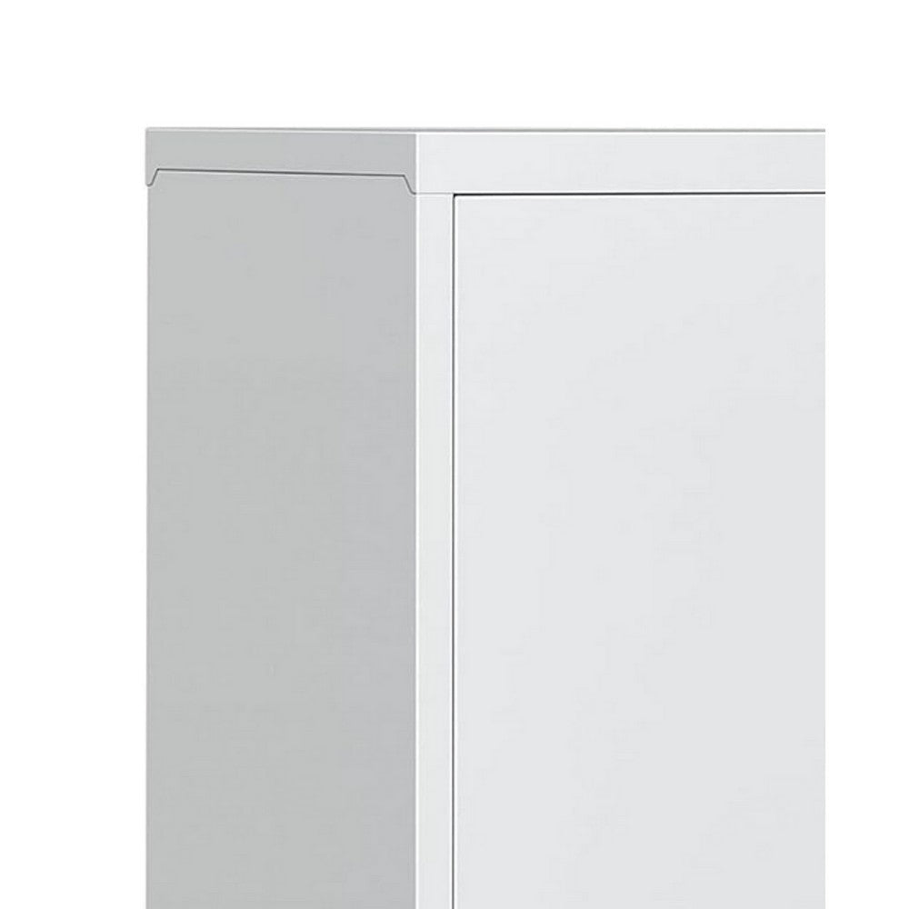 Tira 35 Inch Storage Cabinet with Lock Shelves Cutout Handle Gray Metal By Casagear Home BM316263