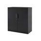 Tira 35 Inch Storage Cabinet with Lock Shelves Cutout Handle Black Metal By Casagear Home BM316264