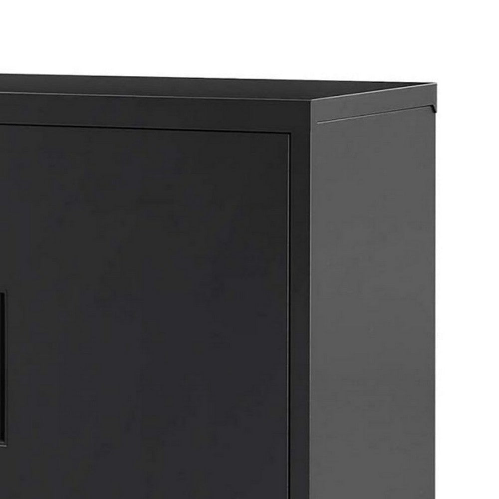 Tira 35 Inch Storage Cabinet with Lock Shelves Cutout Handle Black Metal By Casagear Home BM316264