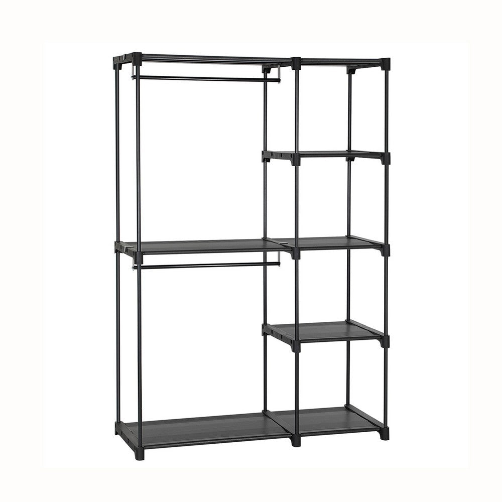 Iko 65 Inch Foldable Wardrobe Rack 2 Hanging Areas 4 Shelves Black Metal By Casagear Home BM316266