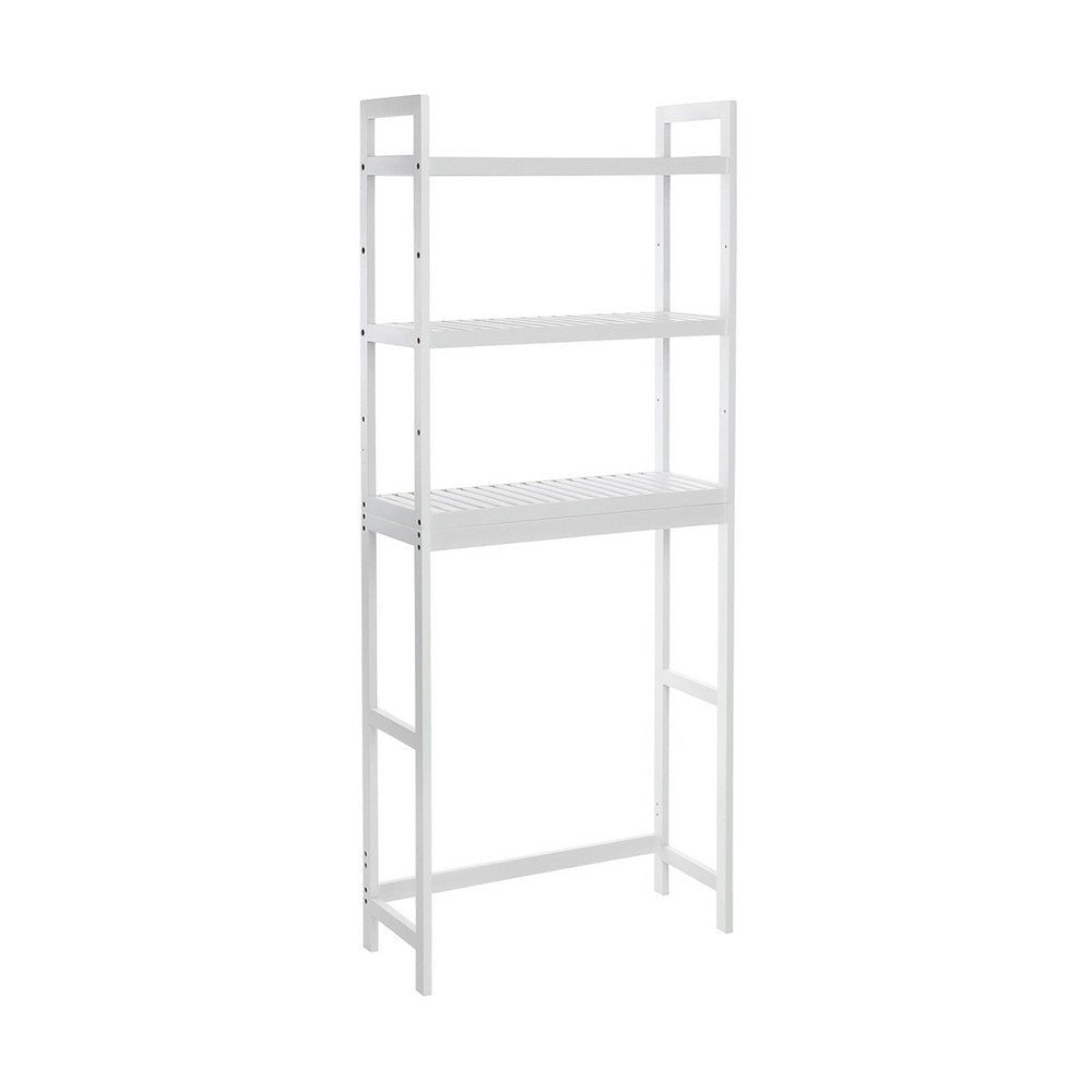 Vali 64 Inch Over Toilet Rack 3 Slatted Style Shelves White Bamboo Frame By Casagear Home BM316269