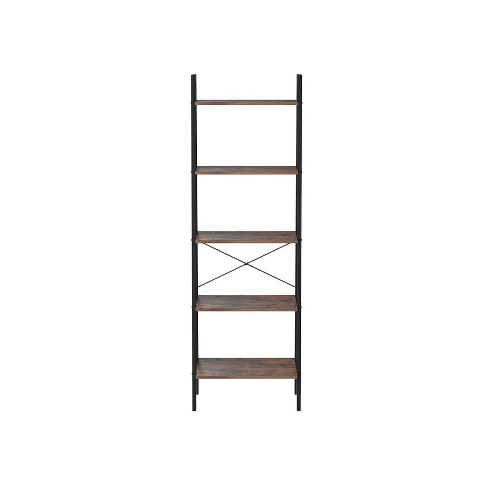 Javi 68 Inch Corner Ladder Shelf 5 Tiers X Shape Crossbars Brown Black By Casagear Home BM316271