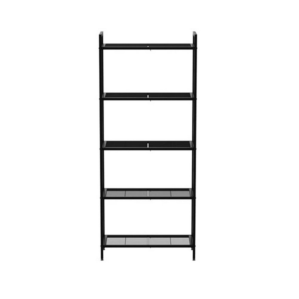 Juvi 57 Inch Storage Rack 5 Shelves Crossbar Sides Dense Mesh Black By Casagear Home BM316274