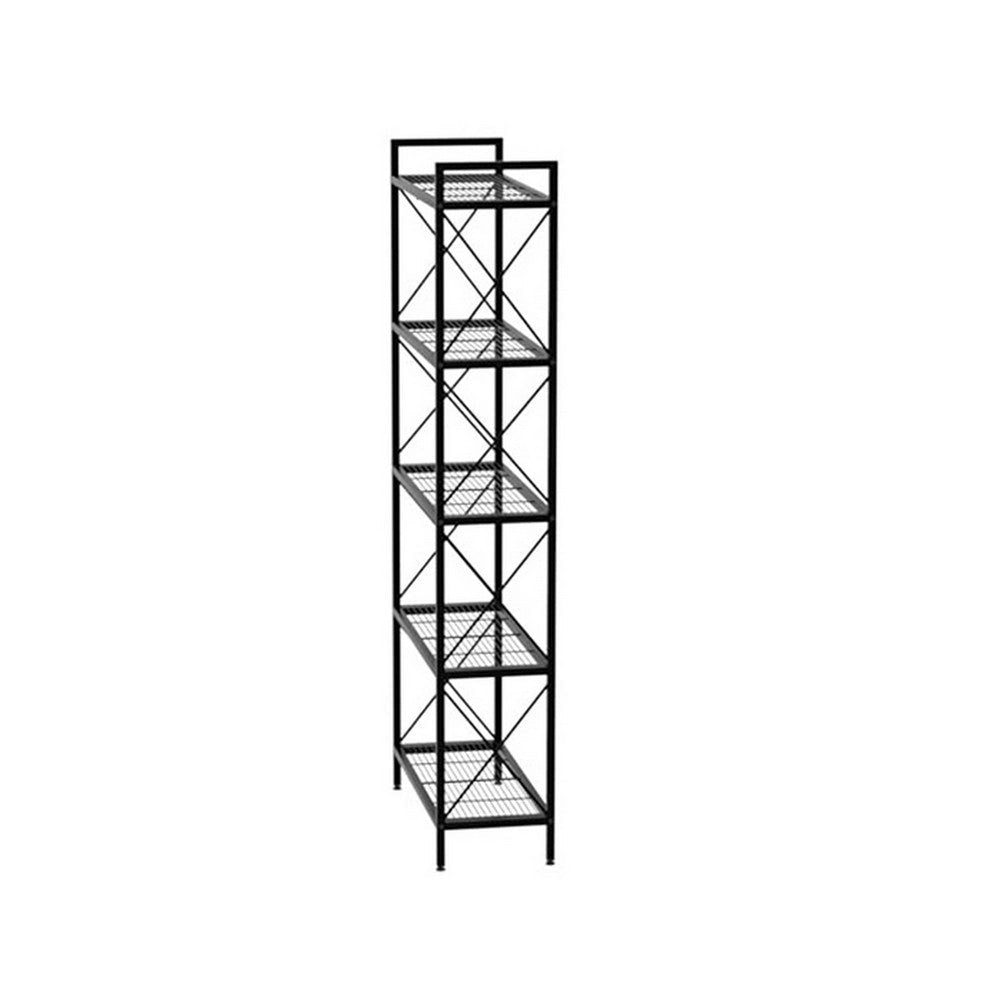 Juvi 57 Inch Storage Rack 5 Shelves Crossbar Sides Dense Mesh Black By Casagear Home BM316274