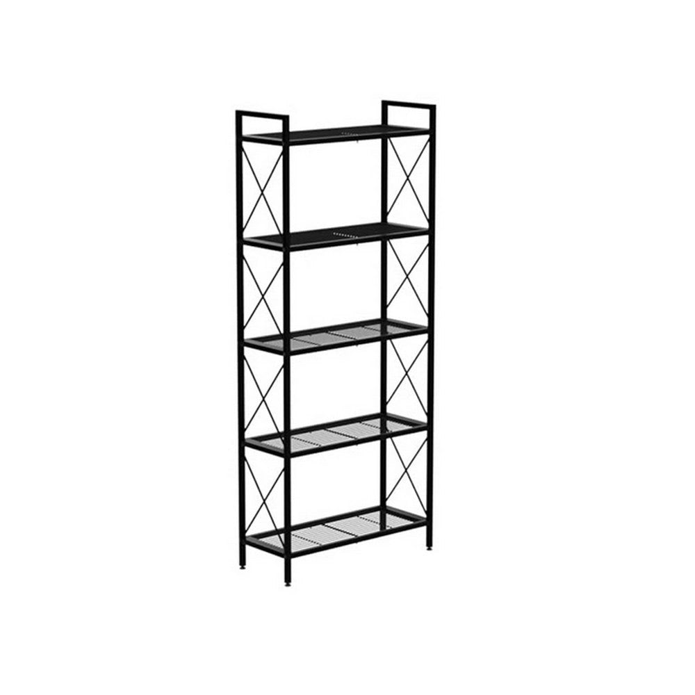 Juvi 57 Inch Storage Rack 5 Shelves Crossbar Sides Dense Mesh Black By Casagear Home BM316274