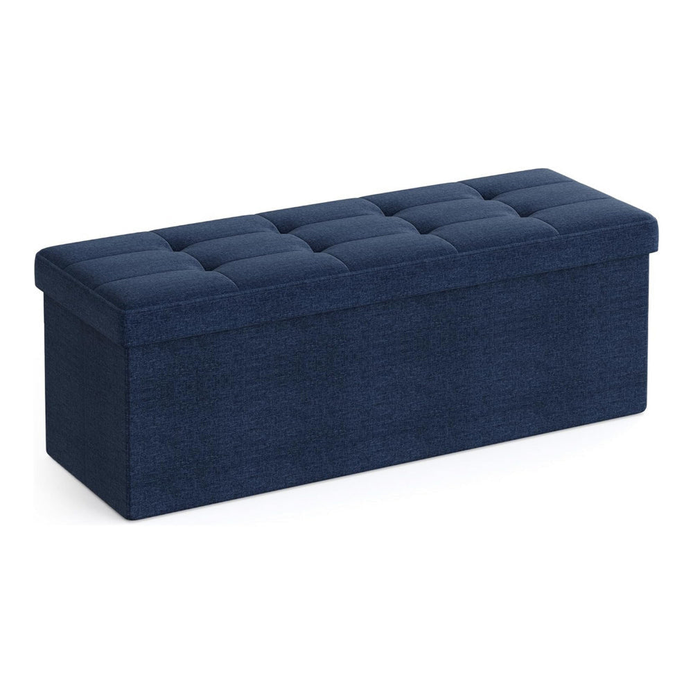 Zok 43 Inch Folding Storage Ottoman Bench Tufted Removable Top Blue By Casagear Home BM316277