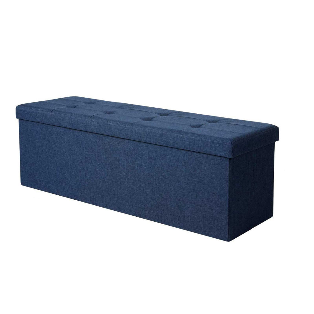 Zok 43 Inch Folding Storage Ottoman Bench Tufted Removable Top Dark Blue By Casagear Home BM316279