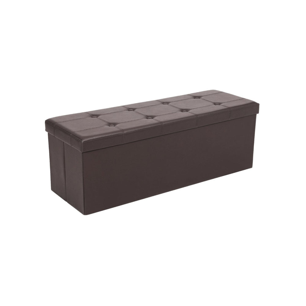 Zok 43 Inch Folding Storage Ottoman Bench Removable Top Brown Faux Leather By Casagear Home BM316283