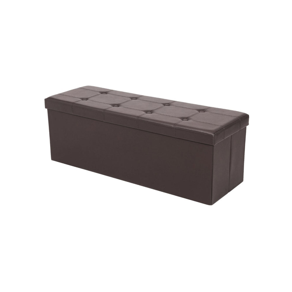 Zok 43 Inch Folding Storage Ottoman Bench Removable Top Brown Faux Leather By Casagear Home BM316283