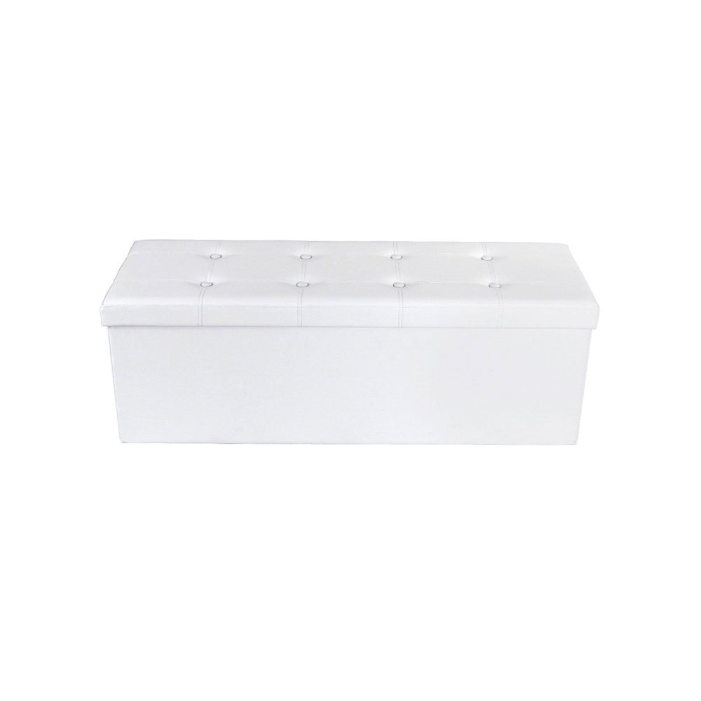 Zok 43 Inch Folding Storage Ottoman Bench Tufted Removable Top White By Casagear Home BM316284