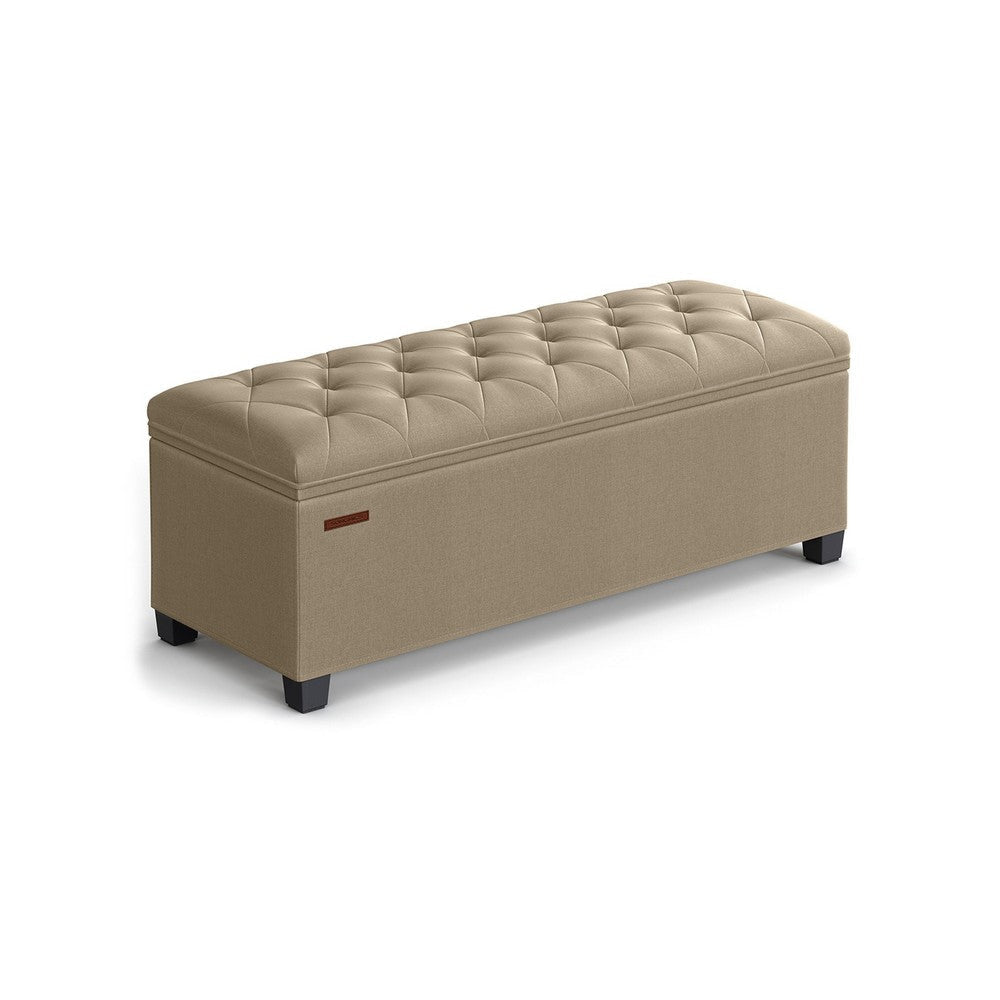 Neru 43 Inch Storage Ottoman with Removable Top Button Tufted Beige By Casagear Home BM316289