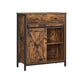 32 Inch Storage Buffet Cabinet Sliding Barn Door Black Steel Brown Wood By Casagear Home BM316292