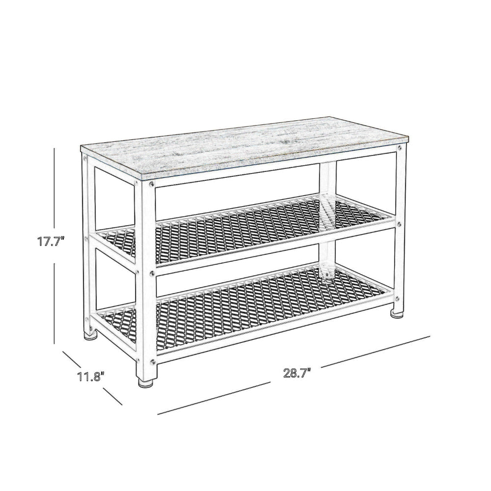 Jex 29 Inch Storage Bench Shoe Rack Mesh Shelves Black Steel Brown Wood By Casagear Home BM316293