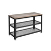 Jex 29 Inch Storage Bench Shoe Rack Mesh Shelves Black Steel Brown Wood By Casagear Home BM316293