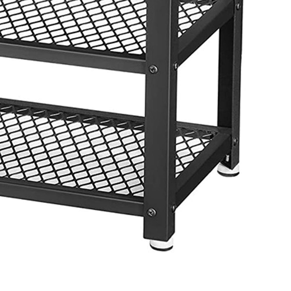 Jex 39 Inch Storage Bench Shoe Rack Mesh Shelves Black Steel Brown Wood By Casagear Home BM316294