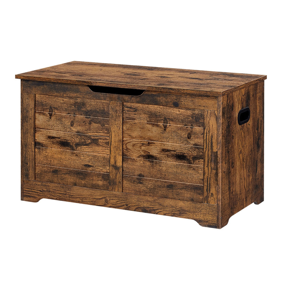 Lea 39 Inch Storage Bench Chest with Safety Hinges Farmhouse Brown Wood By Casagear Home BM316296