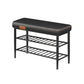 31 Inch Bench with Shoe Rack 2 Shelves Black Faux Leather Top Steel By Casagear Home BM316297