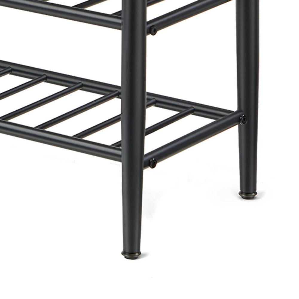 31 Inch Bench with Shoe Rack 2 Shelves Black Faux Leather Top Steel By Casagear Home BM316297