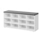 Lyne 41 Inch Shoe Storage Bench 12 Square Shelves Gray Sponge White Wood By Casagear Home BM316298