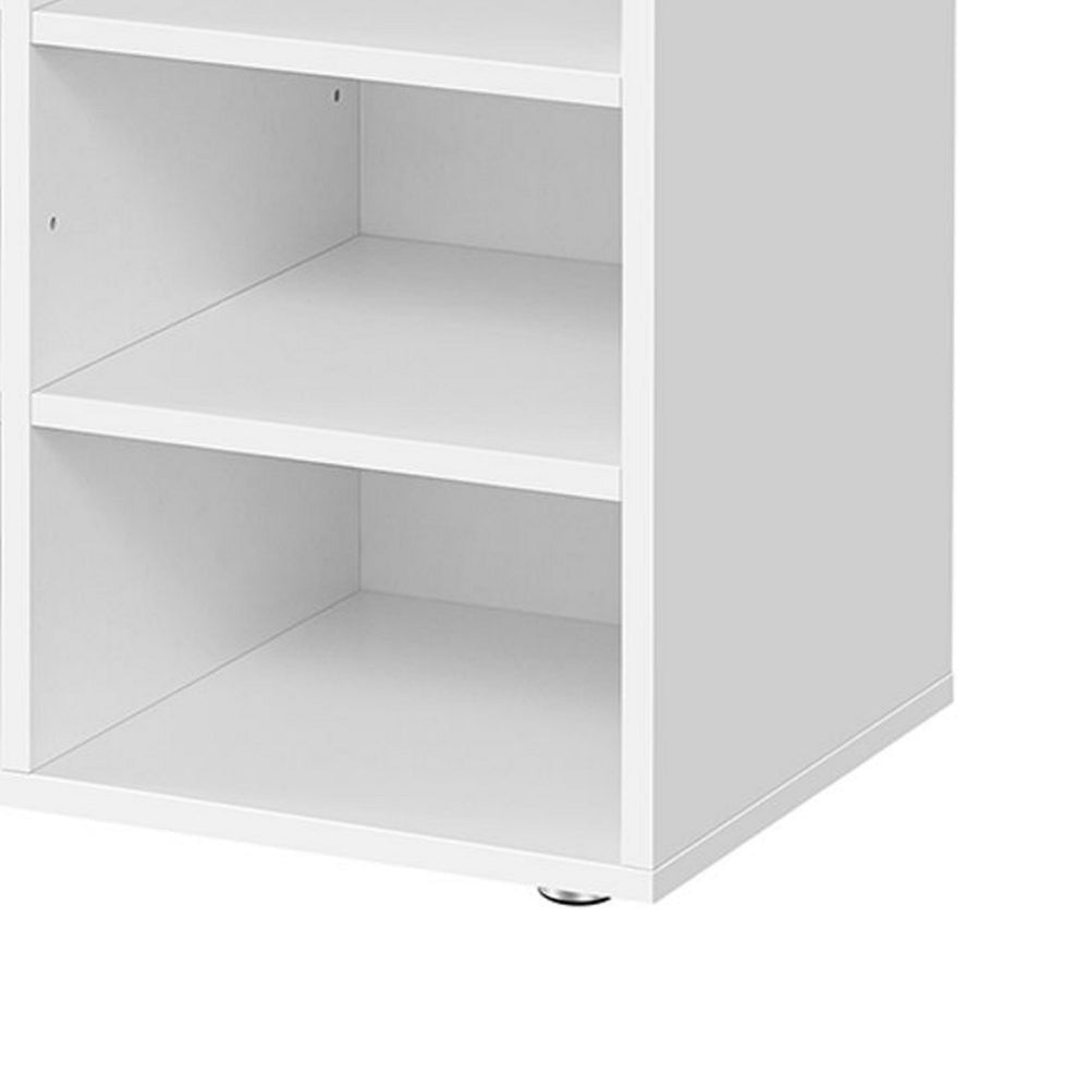 Lyne 31 Inch Shoe Storage Bench 9 Square Shelves Gray Sponge White Wood By Casagear Home BM316299