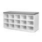 Lyne 41 Inch Shoe Storage Bench 15 Square Shelves Gray Sponge White Wood By Casagear Home BM316301