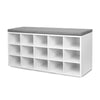 Lyne 41 Inch Shoe Storage Bench 15 Square Shelves Gray Sponge White Wood By Casagear Home BM316301