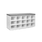 Lyne 41 Inch Shoe Storage Bench 15 Square Shelves Gray Sponge White Wood By Casagear Home BM316301