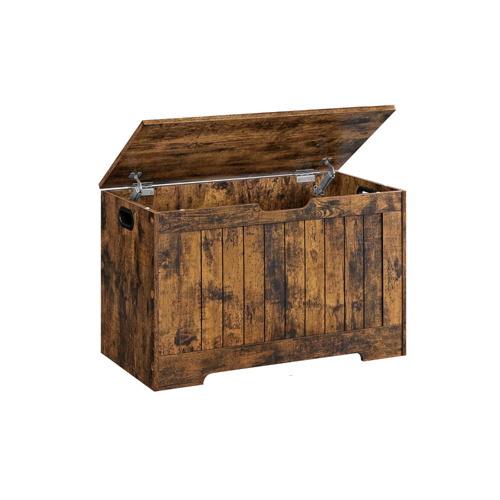 30 Inch Storage Trunk Bench with 2 Safety Hinges Farmhouse Rustic Brown By Casagear Home BM316307