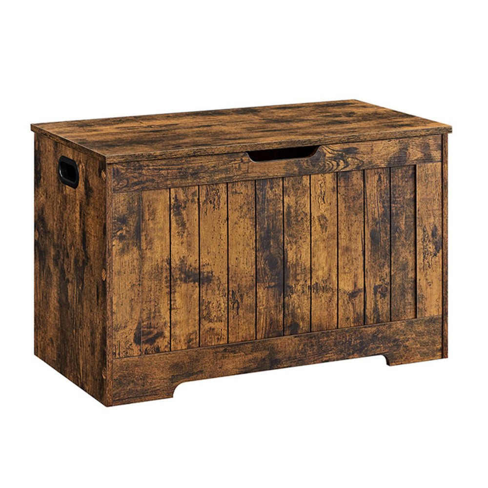 30 Inch Storage Trunk Bench with 2 Safety Hinges Farmhouse Rustic Brown By Casagear Home BM316307