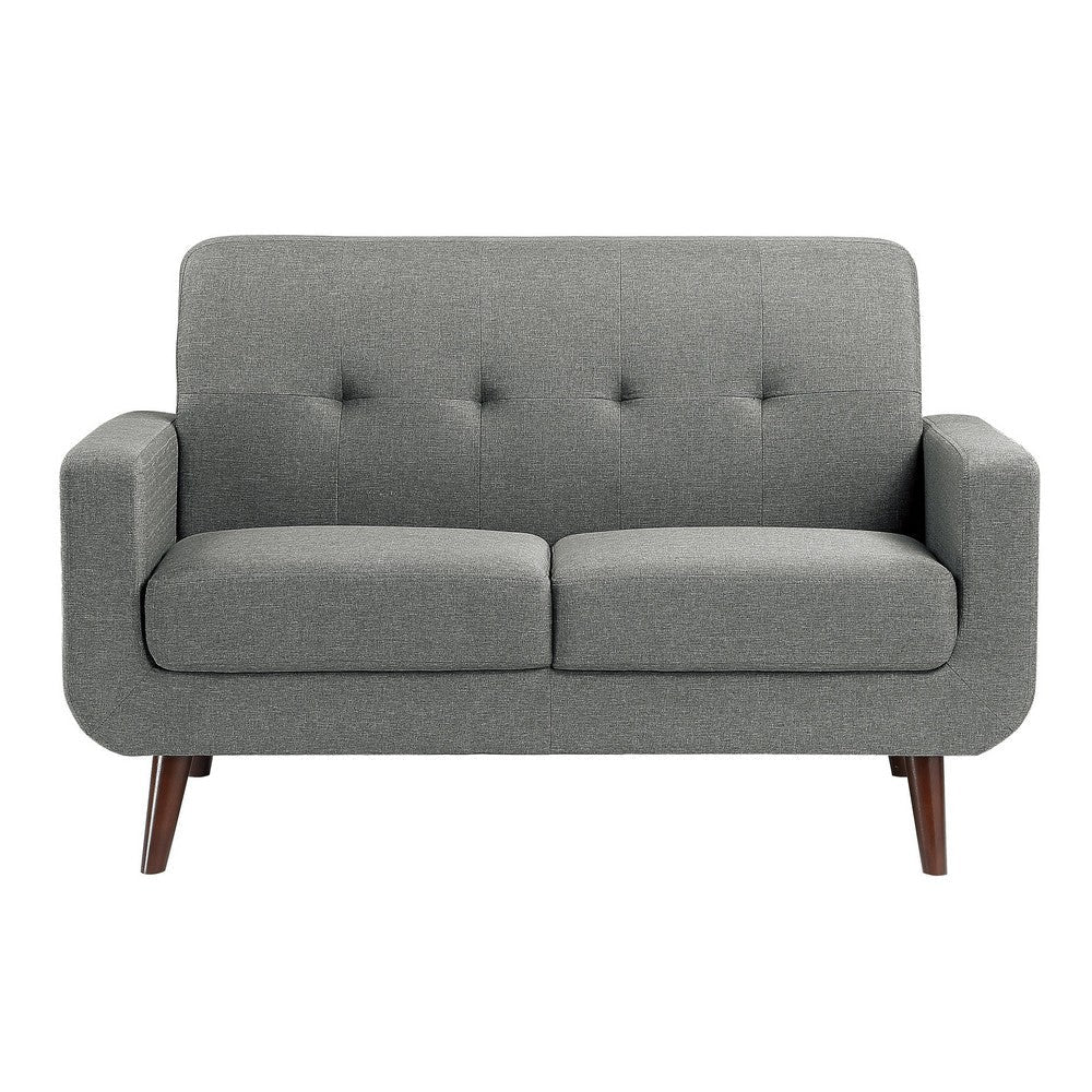 Rim 56 Inch Loveseat Gray Polyester Tufted Back Brown Solid Wood By Casagear Home BM316309