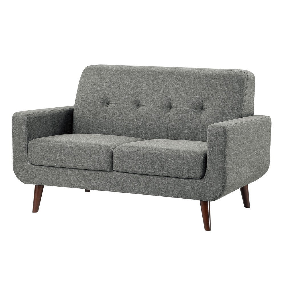 Rim 56 Inch Loveseat Gray Polyester Tufted Back Brown Solid Wood By Casagear Home BM316309