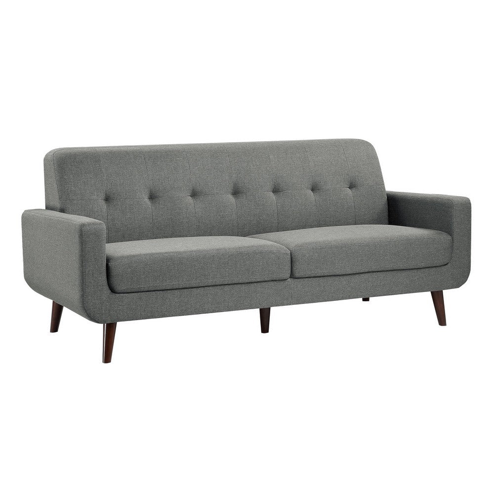 Rim 79 Inch Sofa, Gray Polyester, Tufted Back, Foam Cushions, Brown Wood By Casagear Home