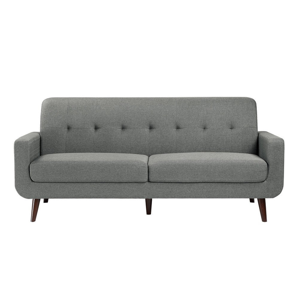 Rim 79 Inch Sofa Gray Polyester Tufted Back Foam Cushions Brown Wood By Casagear Home BM316310