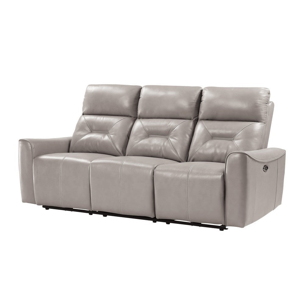 Well 82 Inch Power Double Recliner Sofa Gray Faux Leather Solid Wood By Casagear Home BM316316