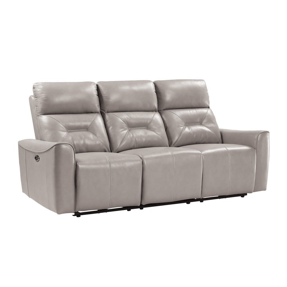 Well 82 Inch Power Double Recliner Sofa, Gray Faux Leather, Solid Wood By Casagear Home